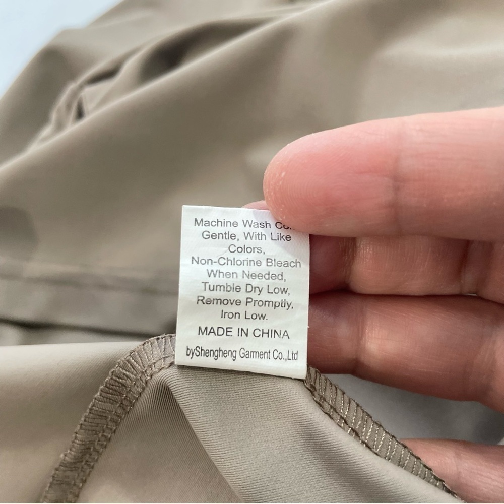 Sundays Tan Stretch Long Sleeve Top Square Neck Fitted Minimalist Neutral Size M - Picture 9 of 12